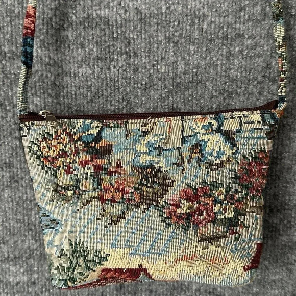 Needlepoint Crossbody Womens Small Scenic Floral Tapestry Cottagecore Purse - Picture 7 of 16